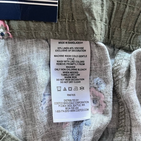 Nwt Nautica Linen Drawstring Shorts in Olive Green and Pink Floral Women’s Small - Picture 4 of 4